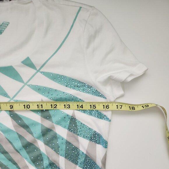Emporio Armani made Italy 42 / S White Crystal palm leaf print women's t-shirt - Picture 11 of 14